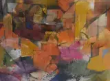 Crete Landscape,' a Cubist inspired take on a Crete landscape scene by Tony M Roberts, Pastel and Gouache, sold Aug 2025
