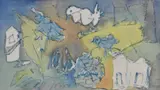 Early Bird' abstract composition by Gertrude Starink, 1992, watercolour and oil, sold May 2025