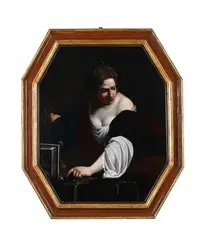 Mary magdalen renouncing worldly vanity by Francesco Furini, Oil on canvas, octagonal, sold Nov 2025