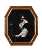 Mary magdalen renouncing worldly vanity by Francesco Furini, Oil on canvas, octagonal, sold Nov 2025