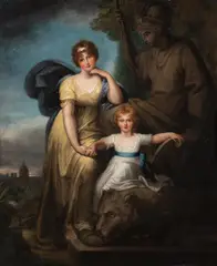 Portrait of caroline, princess of wales and her daughter by Maria Louisa Catherine Cecilia Cosway, Oil on panel Later inscribed with sitter information, sold Nov 2025