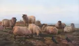 An autumn evening, hampshire down, sheep & rooks by Charles Jones, Oil on canvas Monogrammed and dated '78', sold Nov 2025