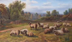 Sheep in a wooded landscape by Charles Jones, Oil on canvas Monogrammed and dated '91', sold Nov 2025