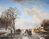 Winter landscape with frozen lake by Jan Jacob Spohler, Oil on canvas, sold Nov 2025