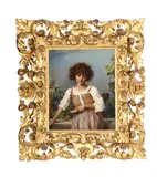 Portrait of an italian girl holding a spindle by Arnoldo Corrodi, Oil on canvas, sold Nov 2025