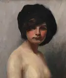 Portrait of a woman wearing a black hat by V Mendoza, Oil on canvas, sold Nov 2025