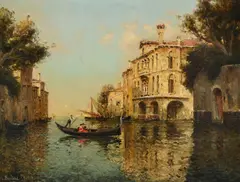 A gondola on a venetian canal by Antoine Bouvard, Oil on canvas, sold Nov 2025