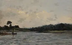 Sailing boat on a lake by Karl Daubigny, Oil on panel, sold Nov 2025
