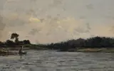 Sailing boat on a lake by Karl Daubigny, Oil on panel, sold Nov 2025