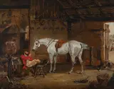 Stable scene by Samuel Henry Alken, Oil on canvas, sold Nov 2025