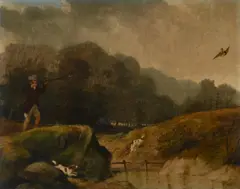 Shooting game in a landscape by Abraham Cooper, Oil on canvas, sold Nov 2025