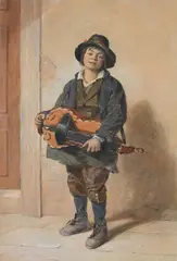The guitar boy by Octavius Oakley, Pencil and watercolour heightened with white, sold Nov 2025
