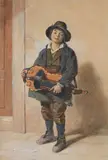 The guitar boy by Octavius Oakley, Pencil and watercolour heightened with white, sold Nov 2025