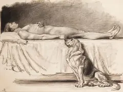 A study for requiescat by Briton Rivière, Charcoal, sold Nov 2025