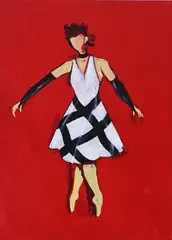 Party games (women in check dresses) by Patrick Caulfield, Acrylic on paper, in two parts Each, sold Oct 2025