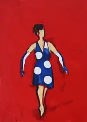 Party games (women in polka dot dresses) by Patrick Caulfield, Acrylic on paper, in two parts Each, sold Oct 2025