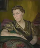 Portrait of a seated lady by Winifred Lynton Hannay, Oil on canvas Artist's label attached, sold Oct 2025