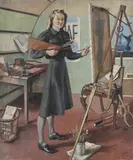 Self-portrait at the easel by Veronica Burleigh, 1947, Oil on canvas, sold Oct 2025