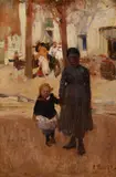 Nurse with child by Frank Brangwyn, Oil on panel, sold Oct 2025