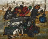 Des tas de gens arrivent en autobus by Théo Tobiasse, Oil on canvas, sold Oct 2025