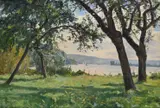 Paysage au bord de la rivere by Georges Binet, Oil on canvas, sold Oct 2025