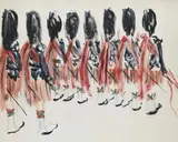 Pipers of the scots guards by Paul Maze, Watercolour and pencil, sold Oct 2025