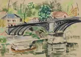 Boating under the bridge by Paul Maze, Pastel on buff paper, sold Oct 2025