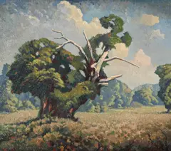 An oak on odney common by Walter James Steggles, Oil on canvas, sold Oct 2025