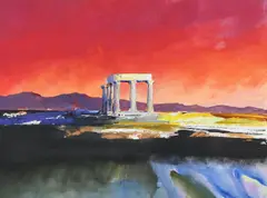 Temple of apollo, corinth by Donald Hamilton Fraser, Oil and watercolour on paper, sold Oct 2025