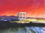 Temple of apollo, corinth by Donald Hamilton Fraser, Oil and watercolour on paper, sold Oct 2025