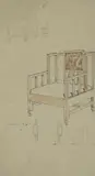 A quantity of furniture designs by Frank Brangwyn, 1914, Pencil and watercolour, sold Oct 2025