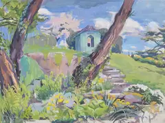 The artist's garden, wye valley by Phyllis Bray, Gouache, sold Oct 2025