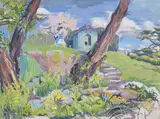 The artist's garden, wye valley by Phyllis Bray, Gouache, sold Oct 2025