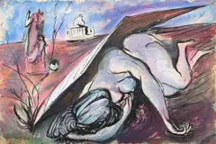 Devastated landscape by Ceri Richards, 1944, Watercolour and ink, sold Oct 2025