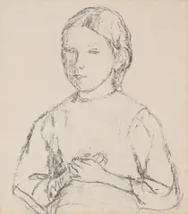 Portrait of a woman with crossed hands (marie hamonet) by Gwen John, Charcoal, sold Oct 2025