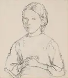 Portrait of a woman with crossed hands (marie hamonet) by Gwen John, Charcoal, sold Oct 2025