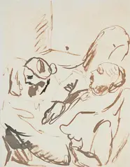 Study of maynard keynes and lydia lopokova by Duncan Grant, Ink, sold Oct 2025