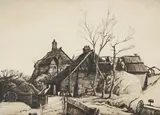 Essex farm by Walter James Steggles, Drypoint, sold Oct 2025