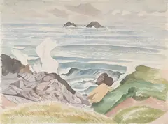'the brisons', cape cornwall by John Nash, Watercolour and pencil, partially squared for transfer, sold Oct 2025