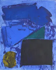Memphis blue by John Hoyland, Etching and aquatint printed in colours, sold Oct 2025