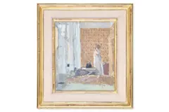 Hotel des gourmets ii by Bernard Dunstan, Oil on board, sold Oct 2025