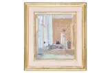 Hotel des gourmets ii by Bernard Dunstan, Oil on board, sold Oct 2025