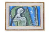 Woman and dove by Cecil Collins, 1955, Gouache, watercolour and crayon, sold Oct 2025