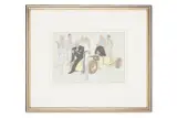 Elegant ladies and gentleman resting beside a vintage automobile by Ernst Dryden, Watercolour, gouache and pencil, sold Oct 2025