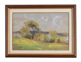 Arbres en fleur dans une prairie by Pierre Ernest Prins, Pastel on buff paper, sold Oct 2025