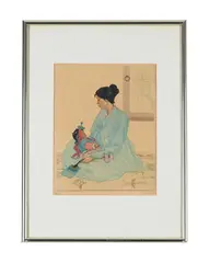 A korean mother by Elizabeth Keith, Woodcut printed in colours, sold Oct 2025