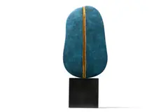 'strada iv' sculpture; 2015 by Philip Hearsey, Bronze, Cornish slate dust bound by resin base, recessed lines leafed in, sold Oct 2025