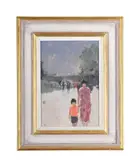 Figures by the thames by Stephen Brown, Oil on board, sold Aug 2025