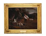 Seeding the field by Richard Westall, Oil on canvas laid to board, sold Aug 2025