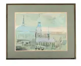 View of a church by Patrick Procktor, Watercolour, sold Aug 2025
